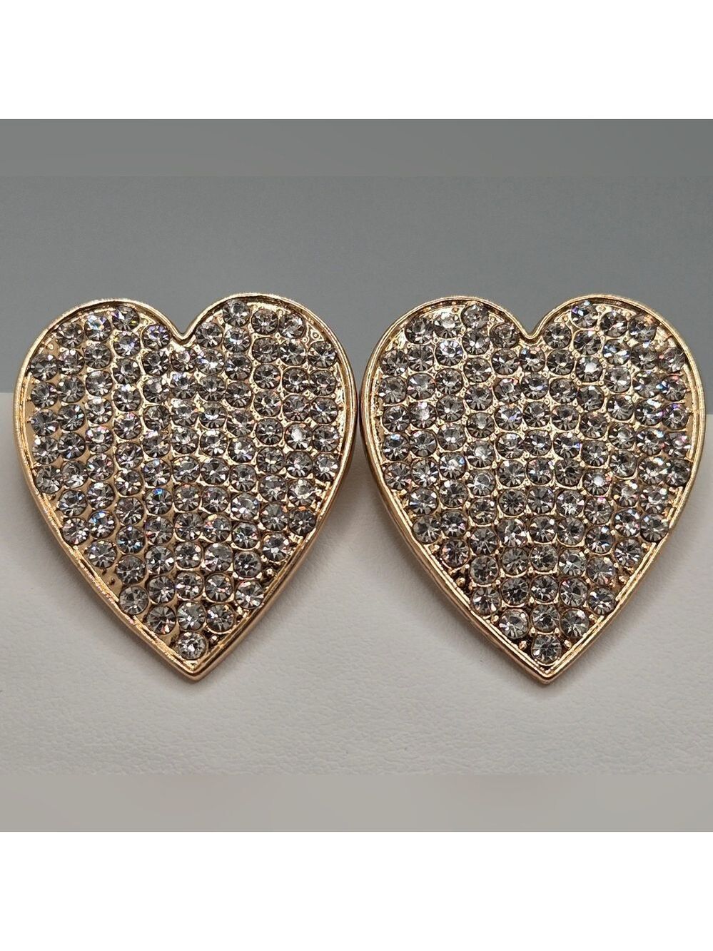 ✨2/$10✨ Large Heart Stud Earrings Gold Tone Pavé  CZ 1.5" Statement Sparkly - Picture 8 of 8
